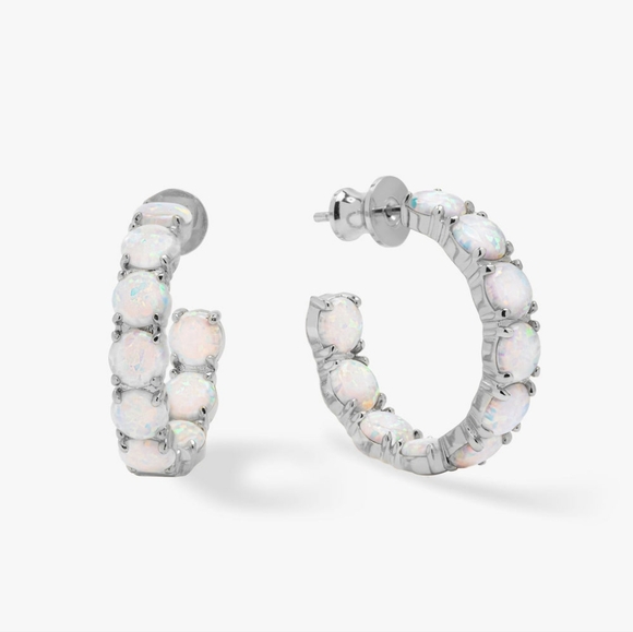 Melinda Maria Oh She Fancy Opal Silver Hoops 1" Earrings New - FIRM ✨️ - Picture 2 of 2